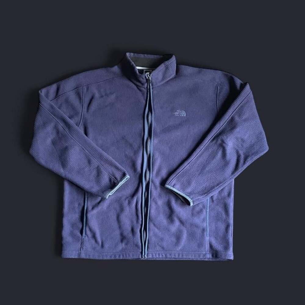The North Face Waffle Knit Jacket Men’s XL Navy Blue Fleece Full Zip